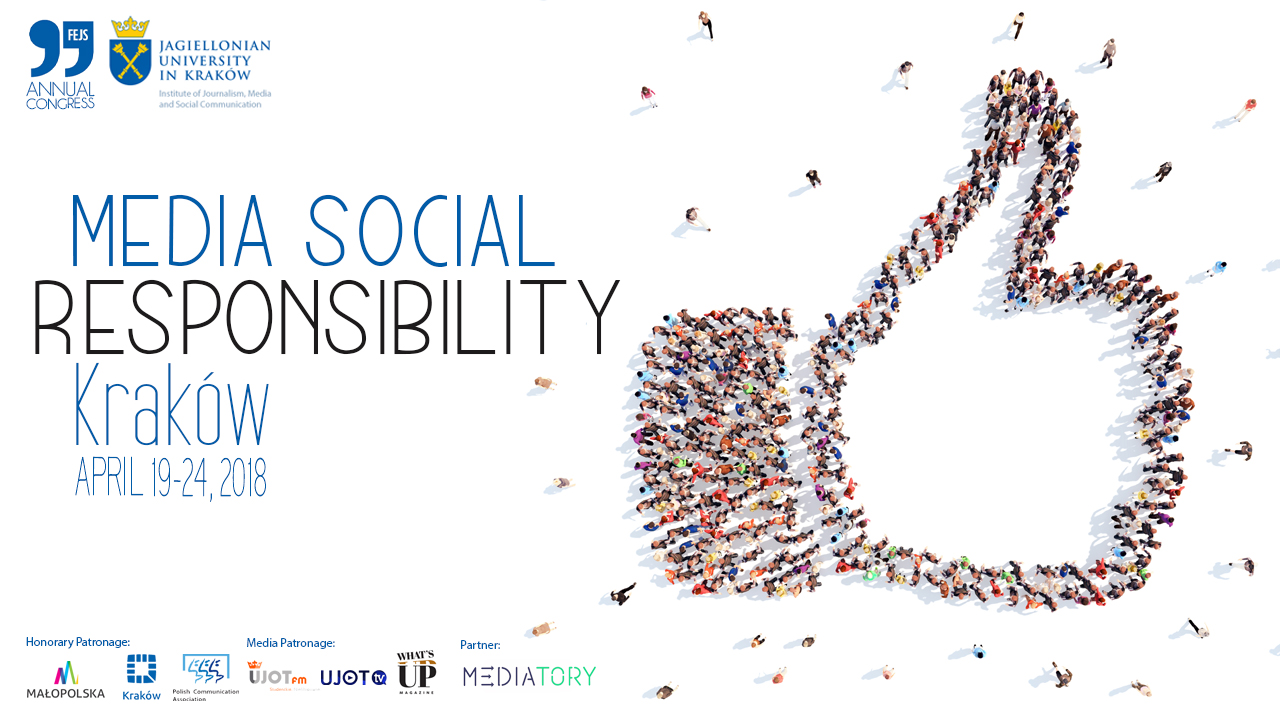 plakat promujący kongres FEJS "Media Social Responsibility" w roku 2018